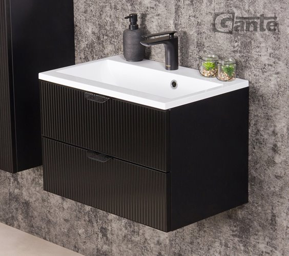 Szafka łazienkowa z umywalką wisząca szklane fronty czarny mat 60 cm Bravia Gante