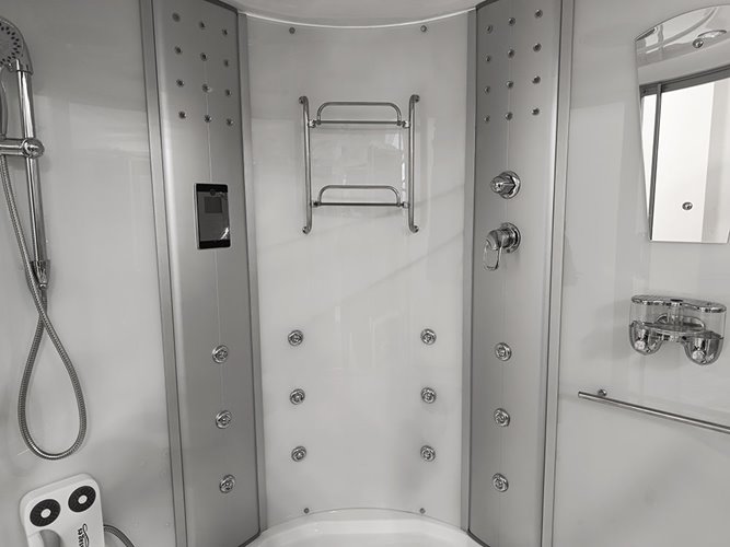 Duża kabino wanna Spa z hydromasażem białe ściany 150x150 cm MO-08150B