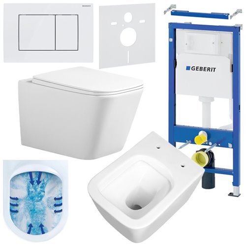Zestaw podtynkowy stelaż GEBERIT DUOFIX + miska RAIN-WH-RIM-03 + przycisk DELTA 30 biały