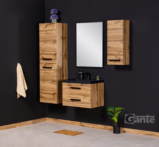Szafka wisząca z czarną matową umywalką 60 cm kolor dąb naturalny 39/2 seria Fokus Loft Gante