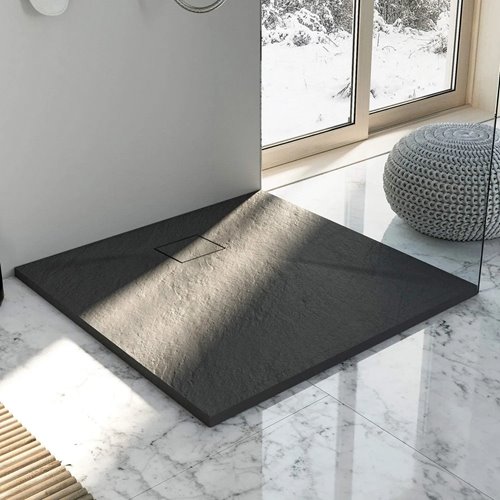 Brodzik kwadratowy czarny struktura kamienia smc 90x90 Magnum Black Rea