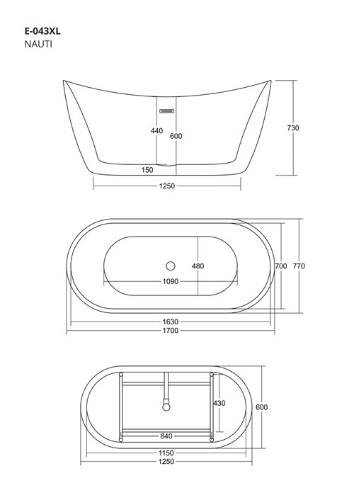 Wanna wolnostojąca akrylowa Nauti Corsan 170 cm korek klik-klak chrom