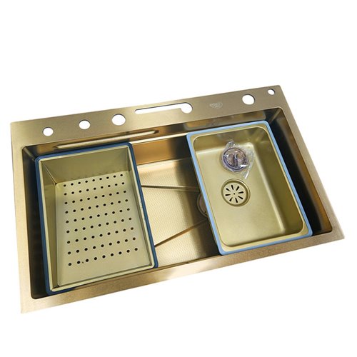 Zlewozmywak kuchenny stalowy jednokomorowy złoty ARGOS 75X46 ASI 304