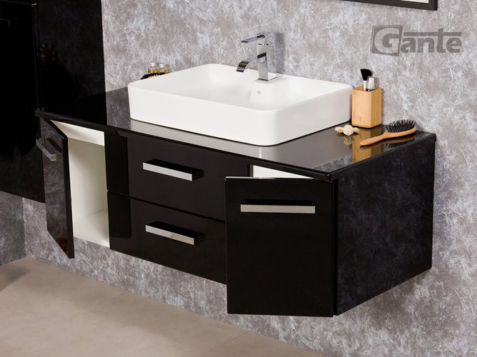 Czarna szafka wisząca z umywalką 120 cm Luna seria Fokus C