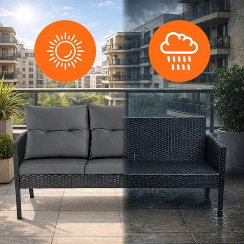 Zestaw mebli ogrodowych z technorattanu sofa, stół, krzesła, pufy Manas zdjęcie 18