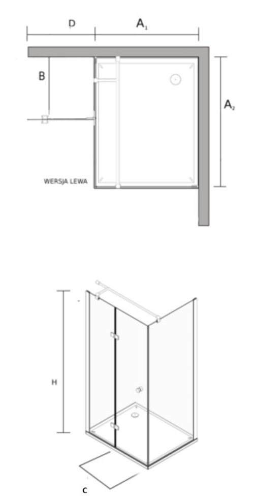 Kabina prysznicowa, prostokątna 100x80 cm BK247T08/10L