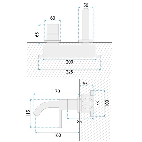Bateria umywalkowa podtynkowa box Rea Foster złoto szczotkowane