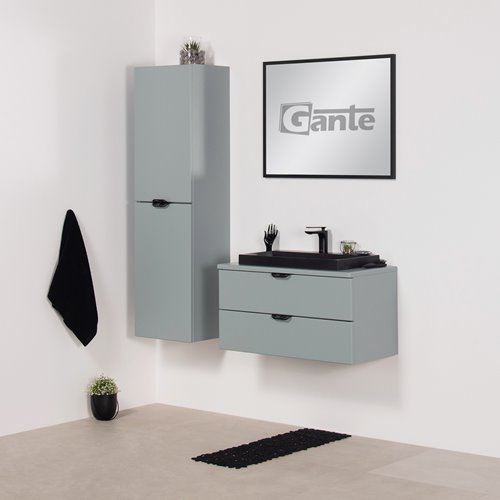 Miętowa szafka łazienkowa wisząca z czarną umywalką nablatową czarny uchwyt 80 cm Magnolia