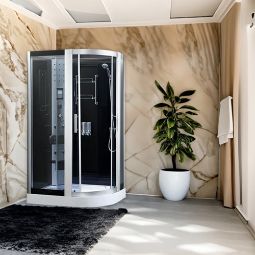 Kabina prysznicowa zabudowana na niskim brodziku 120x85 z sauną Monako Prawa