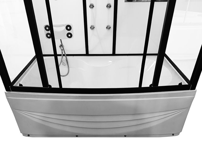 Biała kabina prysznicowa z hydromasażem i sauną parową prostokątna zabudowana 150x85 MO-0505-150WS