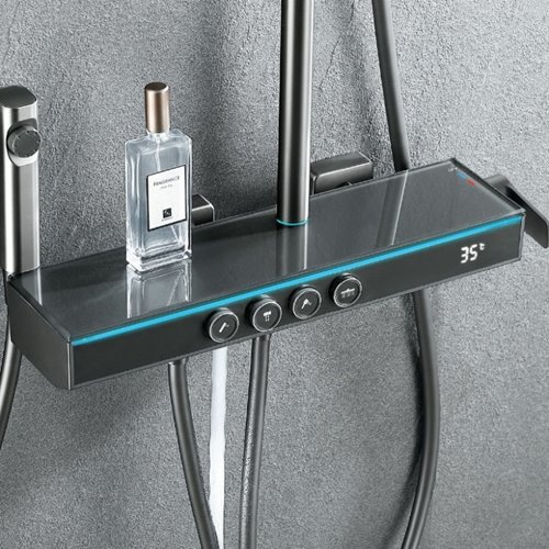 Grafitowy zestaw prysznicowy natynkowy z termostatem F19-GR LCD