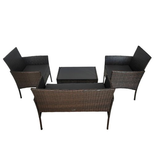 Zestaw mebli ogrodowych z technorattanu stół, sofa, krzesła dla 4 osób Luiza brąz