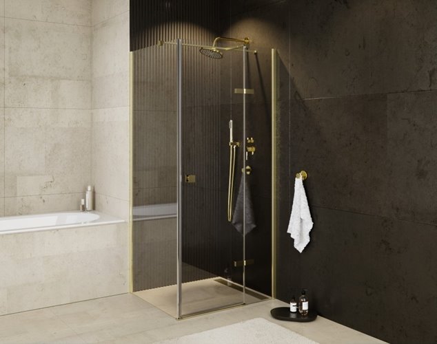 Złota kwadratowa kabina prysznicowa 90x90 prawa Pixa Gold Besco