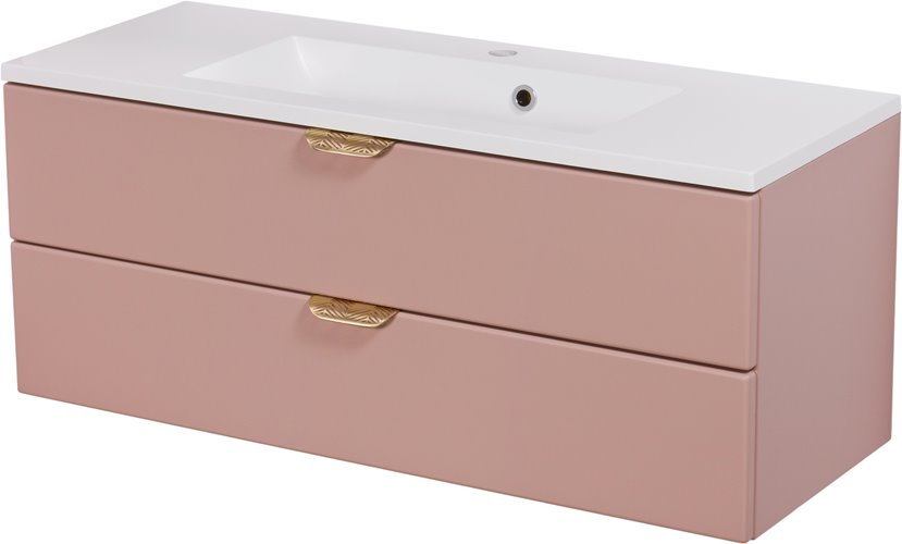 Szafka łazienkowa pudrowy róż z umywalką złoty uchwyt 100 cm Magnolia Gante