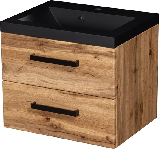 Szafka wisząca z czarną matową umywalką 50 cm kolor dąb naturalny 39/2 seria Fokus Loft Gante
