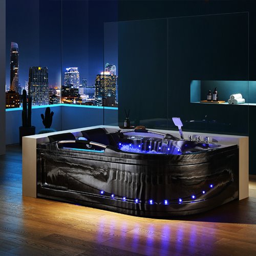 Czarna wanna z hydromasażem Venezia 761 Fala 180x120 lewa