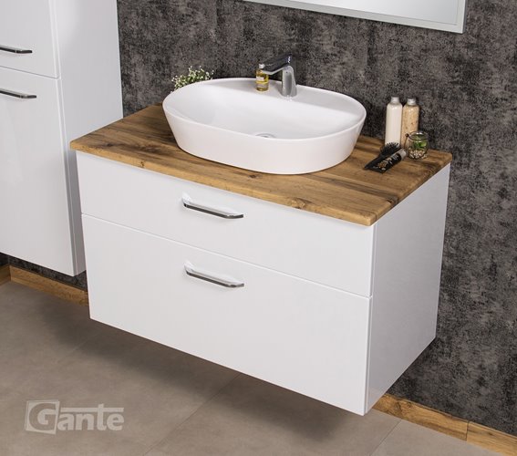 Szafka łazienkowa wisząca z umywalką nablatową 100 cm SETTO MODULO kolor biały połysk