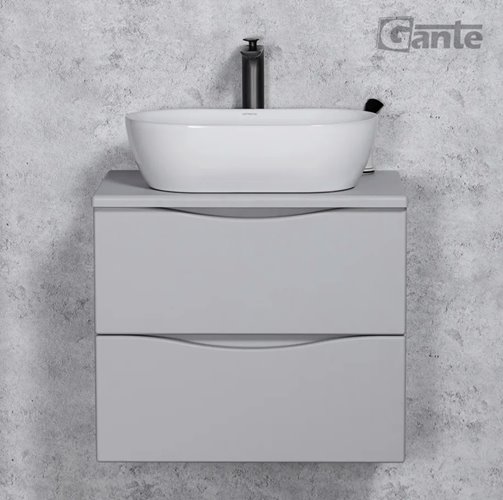 Szafka łazienkowa wisząca ONDA 60 cm szara z białą umywalką Gante