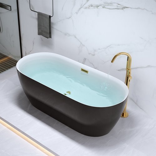Wanna wolnostojąca czarno-biała złoty korek oraz przelew 150 cm Cesana Hydrosan