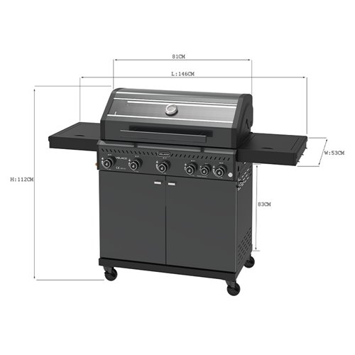 Grill gazowy ZEUS-D kolor czarny ruszt żeliwny moc 17,5 kW + pokrowiec + palnik boczny + LED