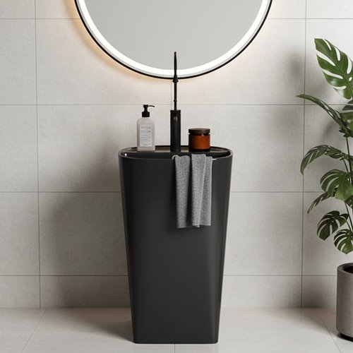 Umywalka wolnostojąca ceramiczna owalna czarny mat 49x37x83 cm CLARO-MTB-490