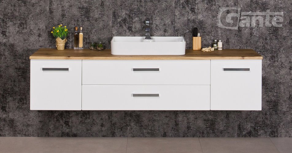 Szafka wisząca z umywalką 180 cm blat dąb naturalny 180/50/C2 seria Fokus B