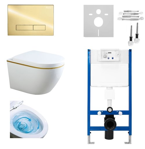 Zestaw podtynkowy kompletny stelaż + miska MIZU-WH-GL-TR-02 + przycisk ST+H GOLD