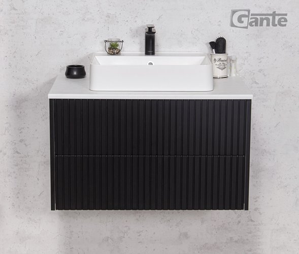 Szafka łazienkowa wisząca frezowana z umywalką 80 cm Mirage kolor czarny mat