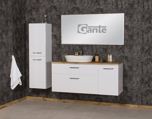 Szafka łazienkowa wisząca z umywalką nablatową i koszem 140 cm SETTO MODULO kolor biały połysk