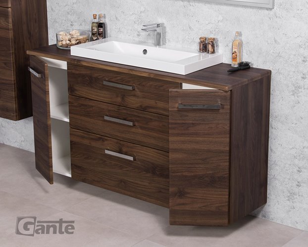 Szafka łazienkowa wisząca z umywalką nablatową 140 cm 39/3 Fokus kolor orzech