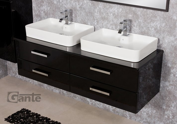 Czarna szafka wisząca z dwiema umywalkami 140 cm Luna seria Fokus C