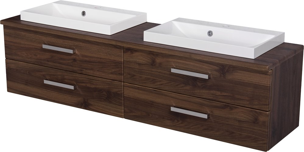 Szafka łazienkowa wisząca z dwiema umywalkami nablatowymi 160 cm 39/4 Fokus kolor orzech