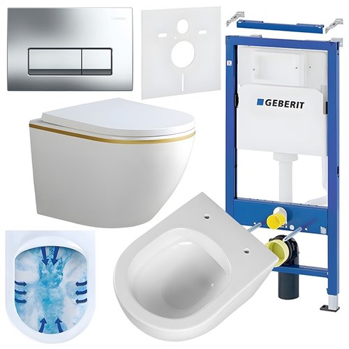 Zestaw podtynkowy stelaż GEBERIT DUOFIX + miska PEAK-WH-GL-RIM-02 + przycisk DELTA 50 chrom