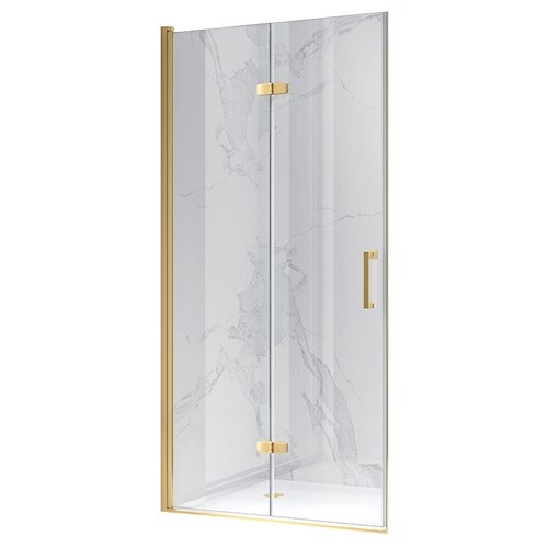 Złote szczotkowane drzwi prysznicowe składane do wnęki 90 cm ZES-KZ21C-GL-BR-90