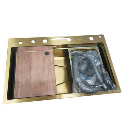 Zlewozmywak kuchenny stalowy jednokomorowy złoty ARGOS 75X46 ASI 304