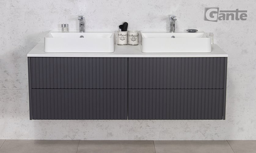 Szafka łazienkowa wisząca frezowana z umywalką 140 cm Mirage kolor szary mat