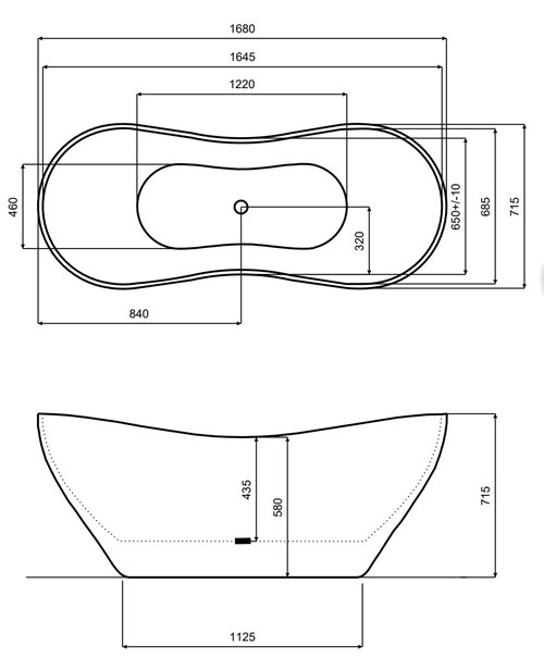 Wanna z konglomeratu czarno-biała 170 cm + klik-klak złoty Viya B&W Besco WMD-170-VWG