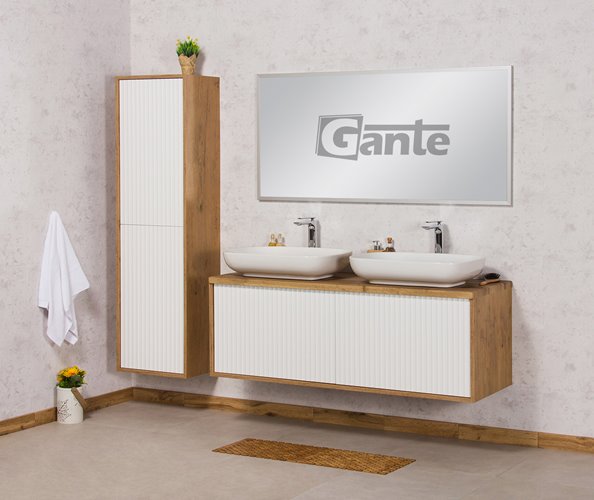 Szafka łazienkowa wisząca z umywalkami dąb naturalny/biały mat 140 cm Venus Gante