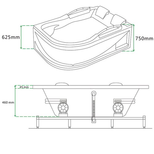 Czarna wanna z hydromasażem asymetryczna Venezia 761 Fala 180x120 prawa