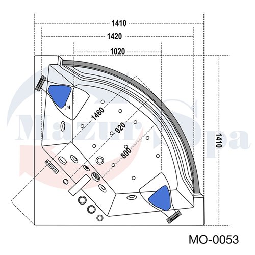 Wanna z hydromasażem przeszklona narożna 141x141 cm MO-0053N