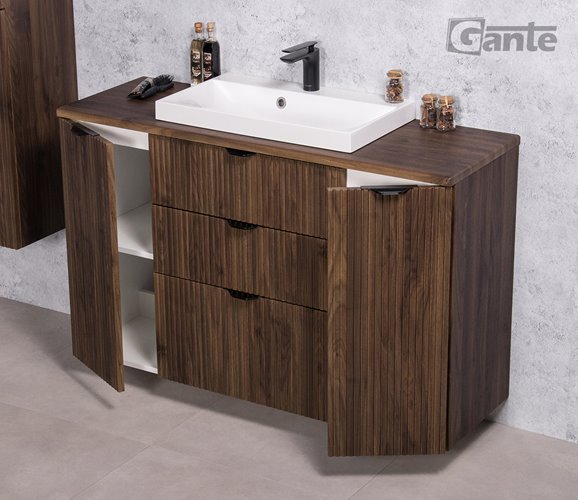 Szafka łazienkowa z lamelami wisząca z umywalką nablatową 120 cm 39/3 Victa Lamello kolor orzech