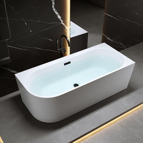 Wanna przyścienna czarny przelew oraz korek narożna prawa 150 cm Mera Hydrosan