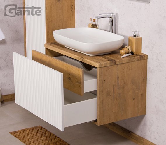 Szafka łazienkowa wisząca z umywalką dąb naturalny/biały mat 80 cm Venus Gante