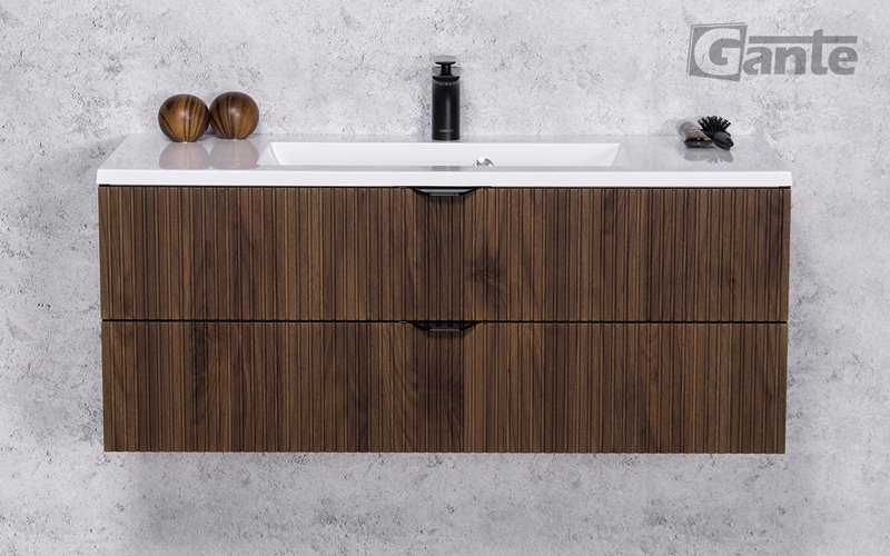 Szafka łazienkowa z lamelami wisząca z umywalką 100 cm 39/2 Victa Lamello kolor orzech