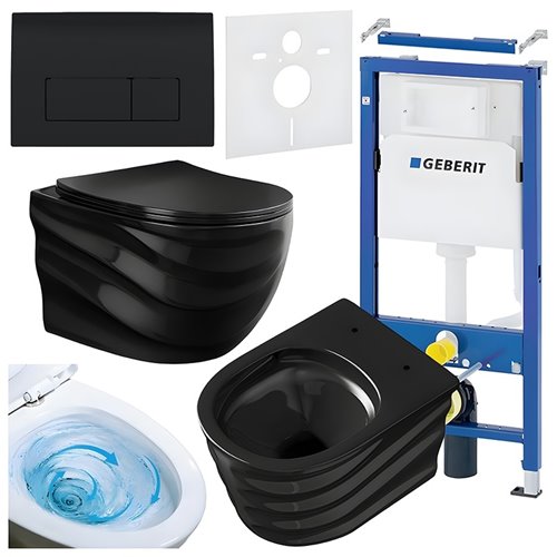 Zestaw podtynkowy stelaż GEBERIT DUOFIX + miska SKAL-BL-RIM-03 + przycisk DELTA 50 czarny połysk