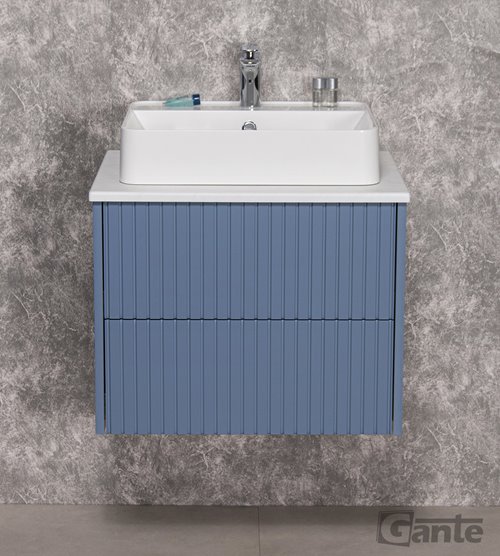 Szafka łazienkowa wisząca frezowana z umywalką 60 cm Mirage kolor niebieski mat