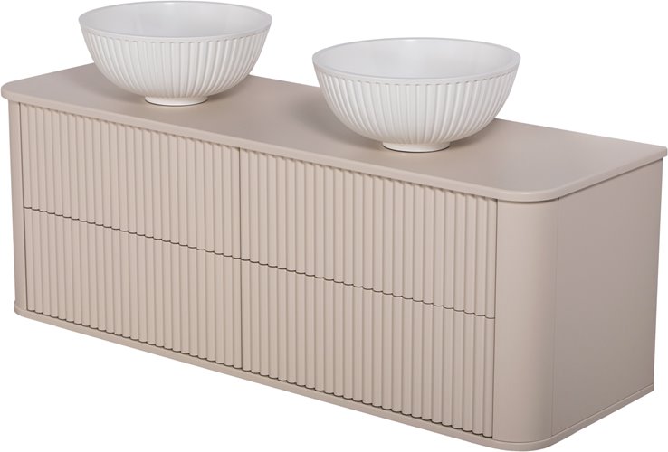 Szafka łazienkowa wisząca ryflowane fronty z umywalką LILIA 140 cm piaskowy mat z umywalką Gante