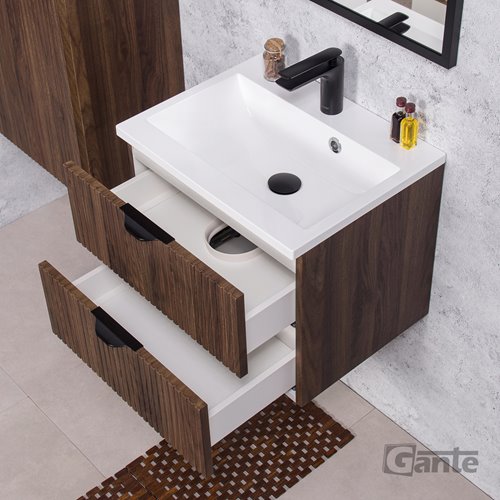 Szafka łazienkowa z lamelami wisząca z umywalką 50 cm 39/2 Victa Lamello kolor orzech