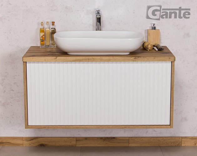 Szafka łazienkowa wisząca z umywalką dąb naturalny/biały mat 100 cm Venus Gante