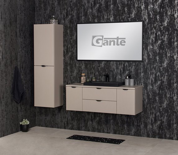 Szafka łazienkowa z lamelami wisząca z czarną nablatową umywalką 120 cm 39/2 Victa Lamello kolor fume mat